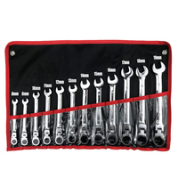 Jeu de clés à tête flexible 12 pièces 8-19 mm, clés à cliquet et clés à anneau avec pochette enroulable