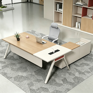 Scrivania da Ufficio Moderna Minimalista Bianca in Legno <span class=keywords><strong>con</strong></span> Cassetto Portaoggetti e Mobile Laterale, Set di Mobili per Ufficio - Product Image 2