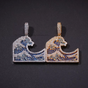 Pendentif vague en zircon micro-serti Kanagawa, bijoux hip-hop - Product Image 3