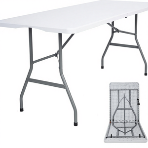 <span class=keywords><strong>Table</strong></span> <span class=keywords><strong>pliante</strong></span> moderne de 6 pieds en plastique pour usage intérieur et extérieur, pique-nique, camping, barbecue, fête, pieds en acier revêtu, poignée de transport intégrée - Product Image 1