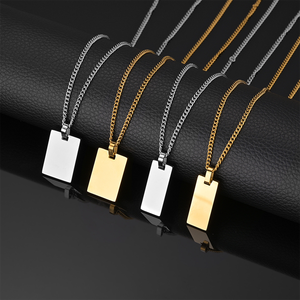 Özel kişiselleştirilmiş kazınmış metin adı dikdörtgen kare çubuk kolye erkekler için paslanmaz çelik takı kolye - Product Image 2