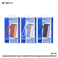 REMAX FP-110 10000mAh Mini Power Bank avec câble de charge rapide Type-C détachable intégré, cordon, affichage LED 22.5W, chargeur portable