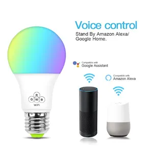 Soket E27 Lampu Multiwarna 60W, Setara RGBCW 7W, Kompatibel dengan Ponsel Google Home dan IFTTT Tuya Bohlam Cerdas Wifi