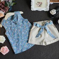 Nouvel ensemble d'été 2 pièces pour bébés filles : débardeur sans manches et short, style doux en coton avec nœud et motifs imprimés