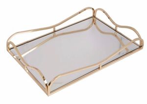 Plateau de service avec miroir de qualité pour l'exportation avec poignée, plat et plateau de service rectangulaires en verre couleur or pour hôtel et restaurant - Product Image 4