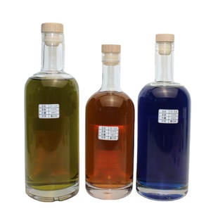 Botella de Vidrio Redonda Personalizada de 187ml, 500ml, 750ml con Corcho para Licores, Mezcal, <span class=keywords><strong>Bourbon</strong></span>, Whisky, Vodka, Tequila, Brandy, Ginebra - Product Image 2