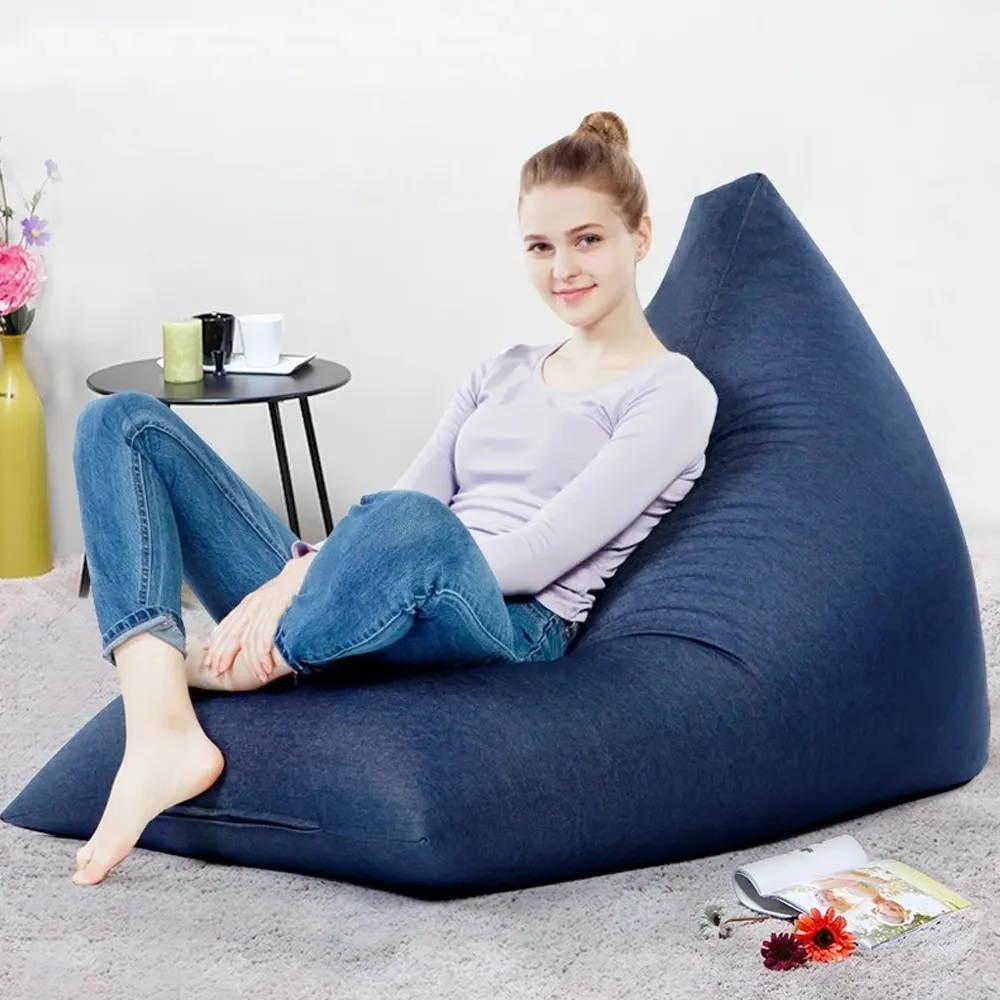 Stylish Triangle Bean Bag Lounger | Cozy Fabric Sofa Bed for Leisure | Available in Brown, Dark Blue, Dark Grey, etc