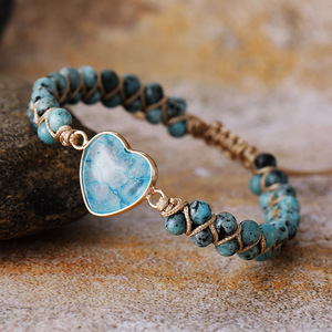 Heart-Shaped Tiger Eye Beaded Braided <b>Bracelet</b> <b>Adjustable</b> For Gift Jewelry - Product Image 2
