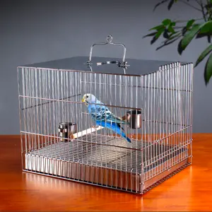 Stainless Steel Parrot Cage Suppliers Rectangle Hanging Bird Bath Parrot Cage Stainless Steel All In One for Cage