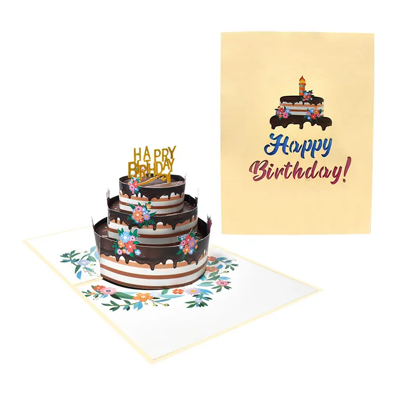생일 팝업 인사말 카드 3D 꽃 양초 케이크 생일 카드 엽서 도매
