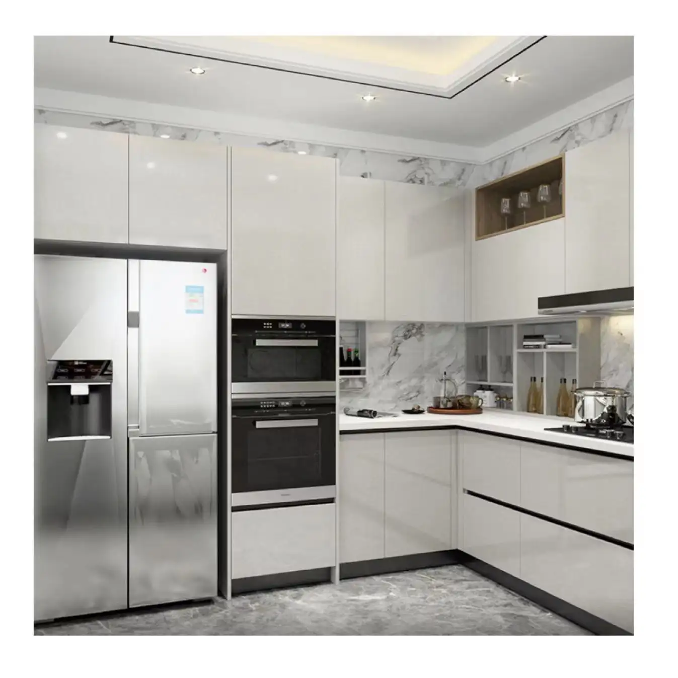 Modern pull down kitchen cabinet with island in China unit small furniture whole kitchen cabinet set