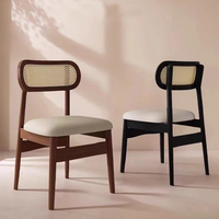 Chaise de salle à manger en bois massif en rotin PE avec coussin en éponge haute densité de style nordique pour salle à manger, maison, cuisine