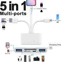 Lector de Tarjetas de Memoria 5 en 1, Adaptador USB OTG y Lector de Tarjetas TF/SD para Dispositivos Móviles USB C y USB