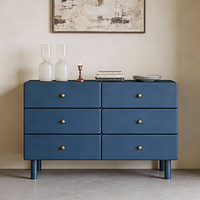 Commode moderne à 6 tiroirs avec poignées dorées, grand meuble de rangement en bois bleu pour la maison, la chambre, la salle à manger, le couloir, hauteur réglable