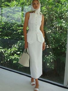 Chaleco de cintura ceñida sin mangas con cuello de lino de estilo Vintage personalizado cinturón superior botón transpirable sostenible señoras Oem Odm mujeres - Product Image 2