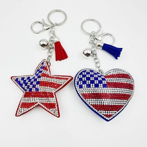 New Creative Diamond <b>Studded</b> American Flag Rubber Keychain Pendant for <b>Bag</b> Decoration and Holiday Gifts - Product Image 1