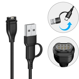 Câble de charge rapide USB Type-C 2 en 1 pour <span class=keywords><strong>Garmin</strong></span> Forerunner 570 970 <span class=keywords><strong>Fenix</strong></span> 8 7 <span class=keywords><strong>Pro</strong></span> <span class=keywords><strong>6</strong></span> 7X 7S Venu, cordon de charge rapide en nylon pour montre - Product Image 2