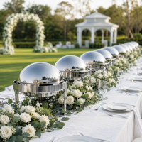 Ensemble de réchauds de luxe à couvercle roulant, chauffe-plats commerciaux en acier inoxydable pour buffet avec supports à combustible, équipement de restauration