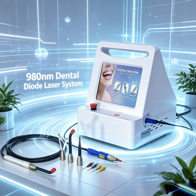 Portable Touch Screen Dental Diode Laser Machine 980nm Soft Tissue Surgery Teeth Whitening Therapy Equipment