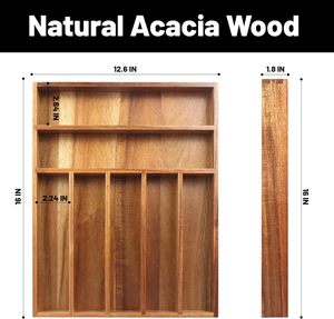 Organizador de Cajones Extra Profundo de Madera de Acacia con 7 Compartimentos, Bandeja Expandible Ecológica para Utensilios de Cocina - Product Image 3