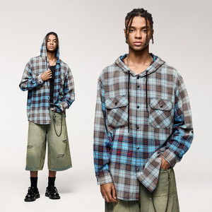 QUICKSHOW Stock Pocket Plaid Overshirt <span class=keywords><strong>giacca</strong></span> cappuccio pesante da uomo <span class=keywords><strong>oversize</strong></span> manica lunga <span class=keywords><strong>giacca</strong></span> autunnale da uomo - Product Image 3