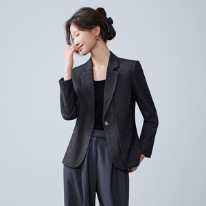 Women's Blue Wool Blazer Solid Color Anti-Wrinkle Casual Commuter Style Top - Product Image 3