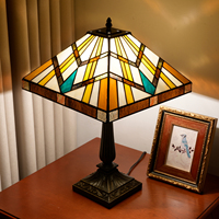 Lampe de table style mission en verre teinté avec base en résine pour la décoration intérieure, électrique, pour chambre et salon – Offre spéciale