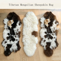 Tapis en peau de mouton tibétain et mongol, longues fibres bouclées, fourrure naturelle, tapis moelleux pour salon, chambre, canapé, décoration intérieure