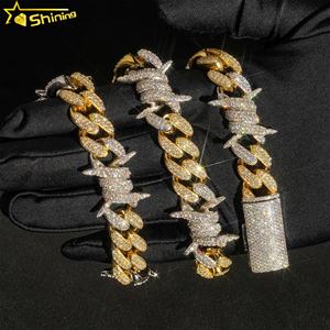 Cadena Cubana de Plata 925 de Alta Calidad con Incrustaciones de Moissanita VVS de 15 mm, Estilo Barber, Joyería Hip Hop - Product Image 5