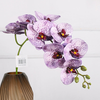 QIHAO Bunga Anggrek Imitasi, Batang Anggrek Buatan Phalaenopsis 39 Inci Lateks Sentuhan Asli 9 Kelopak Besar Pola Ungu