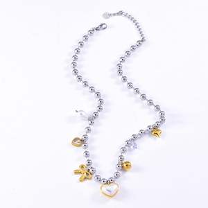 สร้อยคอฮิปฮอปสไตล์ปรับแต่งได้ กันน้ำ ทำจากสแตนเลสสตีลสองสี ประดับด้วยลูกปัดมุกน้ำจืดรูปหัวใจสำหรับผู้หญิง - Product Image 5