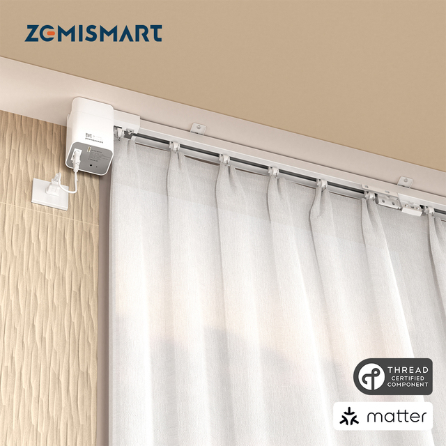 Zemismart Matter Thread Motorized Splicing Curtain Kit Slide Mini Smart Curtain Motor Track Work with Homekit Alexa google Home