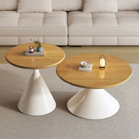 Table basse ronde moderne nordique avec plateau en bois et base conique en métal noir, table d'appoint pour salon, vente en gros pour hôtel