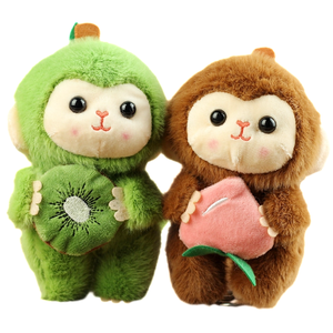 Set di <span class=keywords><strong>2</strong></span> Portachiavi Scimmia in Peluche, Scimmia con Kiwi e Pesca, Ciondolo Morbido Animale Imbottito, Accessorio per Borsa, Regalo - Product Image 1