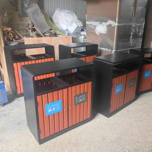 야외 거리 WPC 목재 재활용 빈 나무 쓰레기통 용기 페달 쓰레기통 - Product Image 3