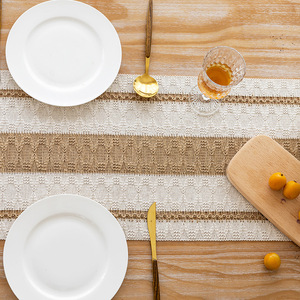 Chemin de table rectangulaire en coton et lin style bohème à rayures avec pompons, décoration de table pour la maison, lavage à la main, fibre de polyester - Product Image 5