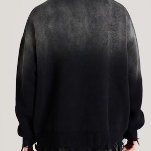 Round Neck Distressed Spring Fringe Print 100% Cotton Oversized <b>Fleece</b> <b>Sweater</b> Custom Logo Washed Men's Wholesale - Product Image 6