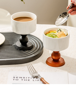 IStapromo Gifts Gobelet en céramique vintage, Coupe à glace française, Bol à pudding et dessert, Porte-bougie en bois pour la maison - Product Image 4