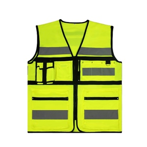 سترة عمل متعددة الجيوب عاكسة للضوء لمواقع البناء وملابس السلامة المرورية مصنوعة من البوليستر مع شعار - Product Image 1