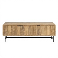 Meuble TV moderne pliable en bois de manguier massif à 3 portes, rangement écologique, taille personnalisable pour salon, compatible avec les téléviseurs de 60 à 64 pouces