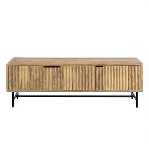 Modern Foldable Solid Mango Wood 3-Door <b>TV</b> <b>Stand</b> with Storage Minimalist Design for Living Room Fits 60-64in <b>TVs</b> - Product Image 1