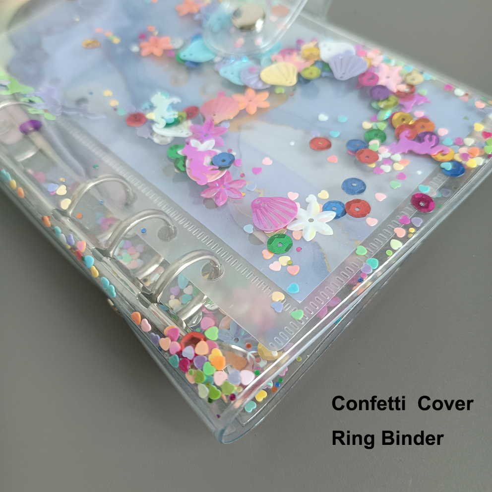 Fcuajdkq A7 Budget Binder Cover Clear PVC 6 Ring Binder Glitter