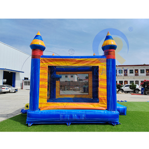 Château gonflable à thème anniversaire avec tourelle arc-en-ciel bleue pour fêtes d'enfants et location commerciale pour carnavals - Product Image 3
