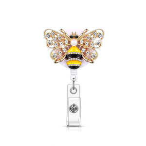 Cross-border metal easy-open <b>buckle</b> bee and butterfly retractable belt <b>clip</b> badge scroll keychain wholesale - Product Image 5