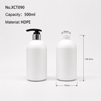 Grande bouteille de shampoing blanche en HDPE de 500 ml (17 oz) avec pompe à lotion noire, écologique, rechargeable, vide, distributeur de gel douche en plastique