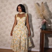 Robe longue décontractée d'été pour femme, coupe trapèze, taille haute, sans col, avec bretelles à ruban, motif floral tissé, antistatique, pour invitées