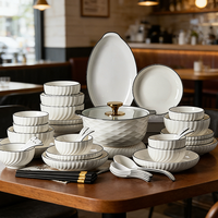 Bol et assiette en céramique de style européen, blanc et noir, avec motif en forme de croissant en relief, vaisselle pour la maison et les restaurants