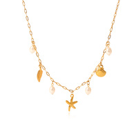 Collier avec pendentif en acier inoxydable style plage et océan, motif étoile de mer, coquillage, perle, pour femme
