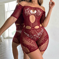 Offre Spéciale – Ensemble Uniforme Sexy en Résille Transparente avec Body Sans Entrejambe et Mini-Jupe Moulante – Vêtements de Nuit Transparents – Vente en Gros