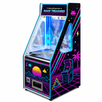 MAGIC TREASURES Machine d'arcade à monnayeur pour un joueur, style rétro années 80, avec éclairage néon synthwave et système de récompenses, style USA